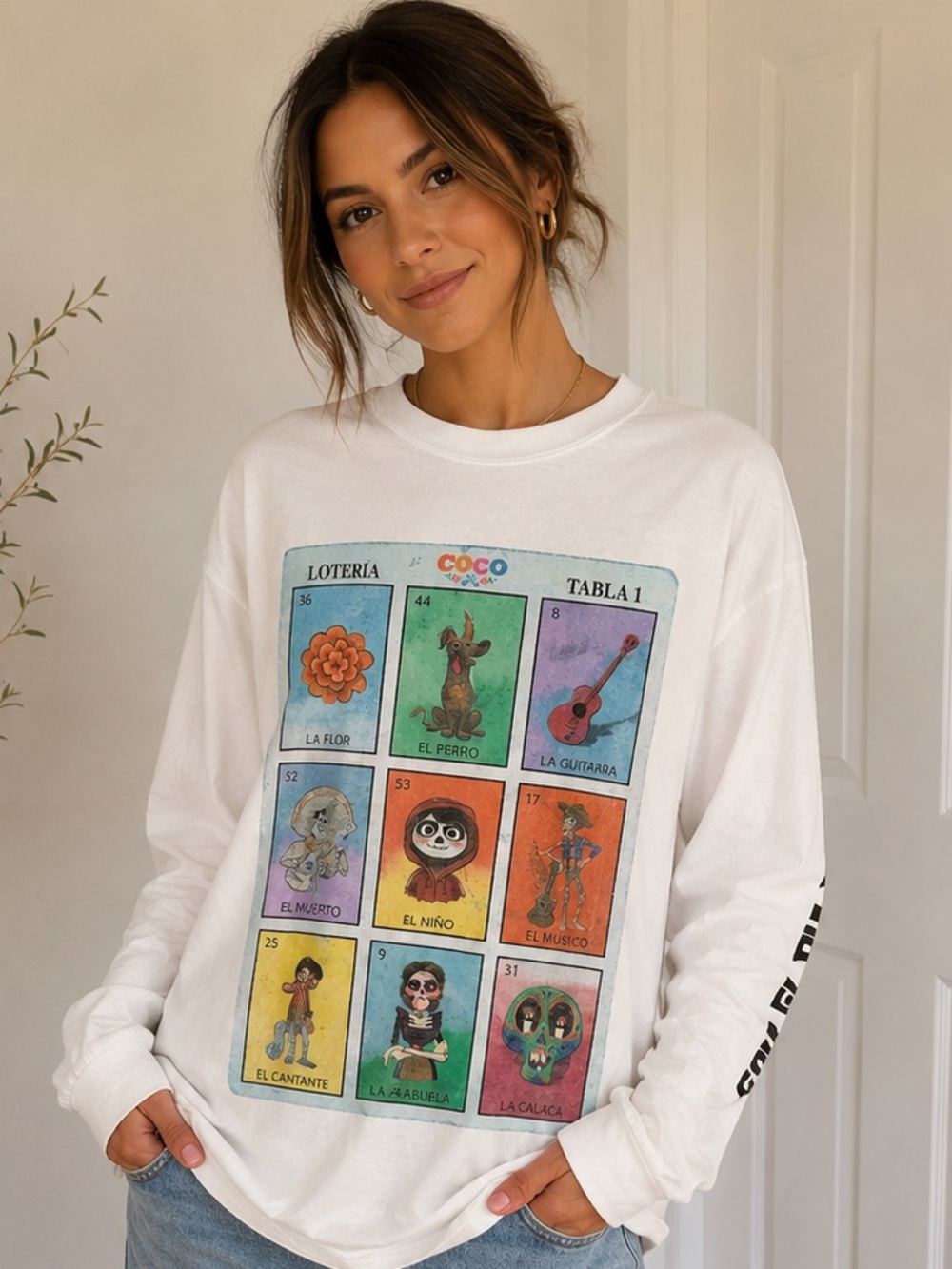 Disney White Long-Sleeve Lotería Graphic Tee